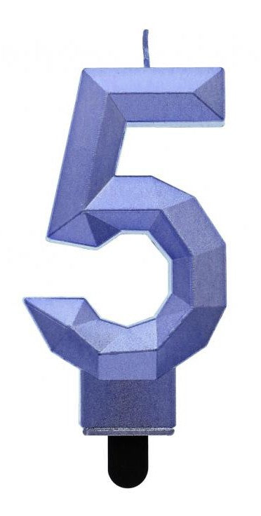 Metāliski zila svece "Cipars 5", kūkas svece