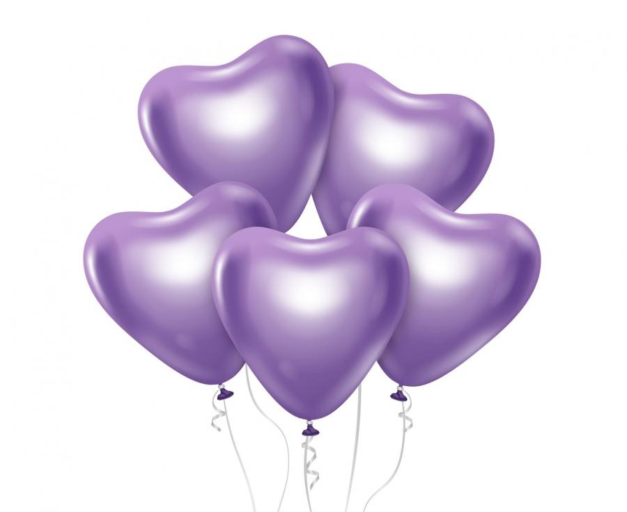 Mīlestības platīna gaiši violetas sirds formas baloni, 6 gab. iepakojumā, 30 cm (12 collas)