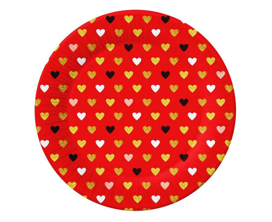 Love XOXO sarkani papīra šķīvji 6 gab. 18 cm