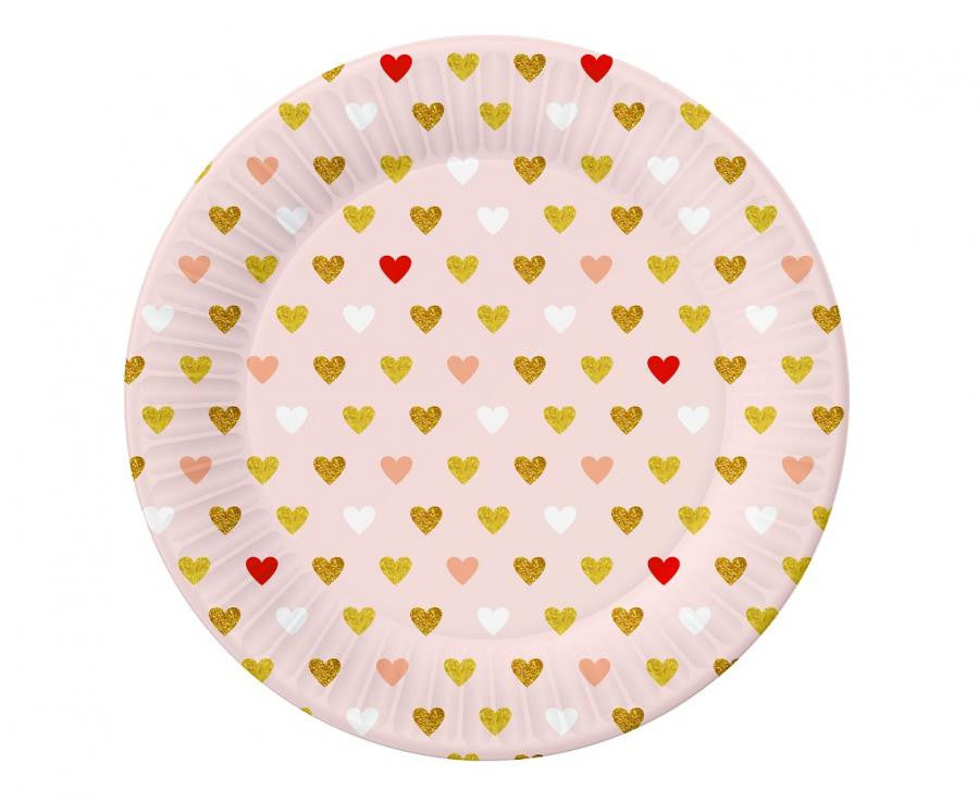 Love XOXO rozā papīra šķīvji 6 gab. 18 cm