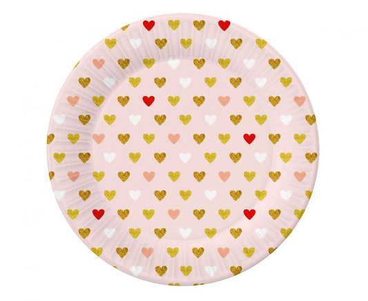 Love XOXO rozā papīra šķīvji 6 gab. 18 cm
