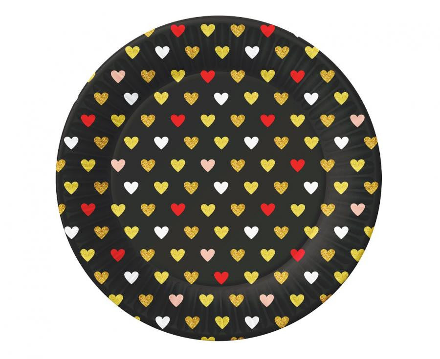 Love XOXO melni papīra šķīvji 6 gab. 18 cm