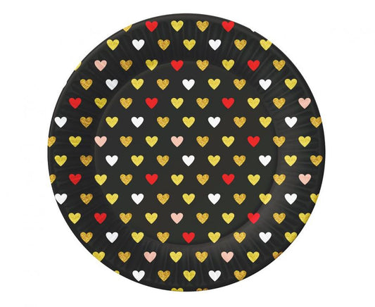 Love XOXO melni papīra šķīvji 6 gab. 18 cm