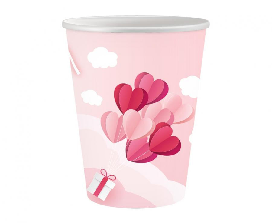 Mīlestība Mīlestība ir gaisā Rozā papīra krūzītes 6 gab. 250 ml