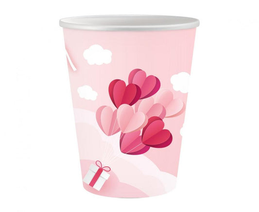 Mīlestība Mīlestība ir gaisā Rozā papīra krūzītes 6 gab. 250 ml