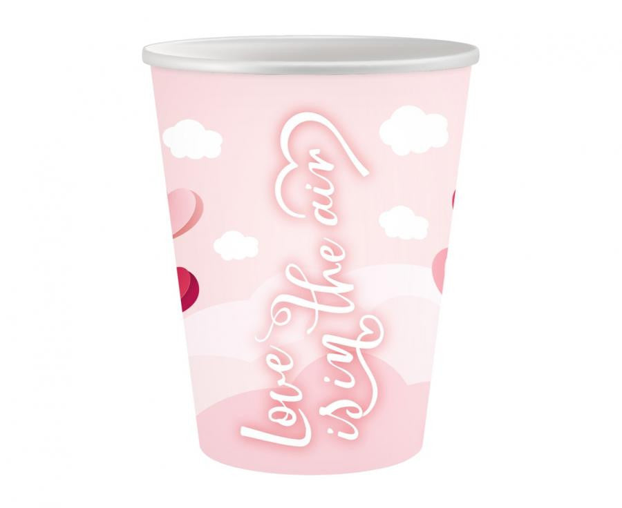 Mīlestība Mīlestība ir gaisā Rozā papīra krūzītes 6 gab. 250 ml