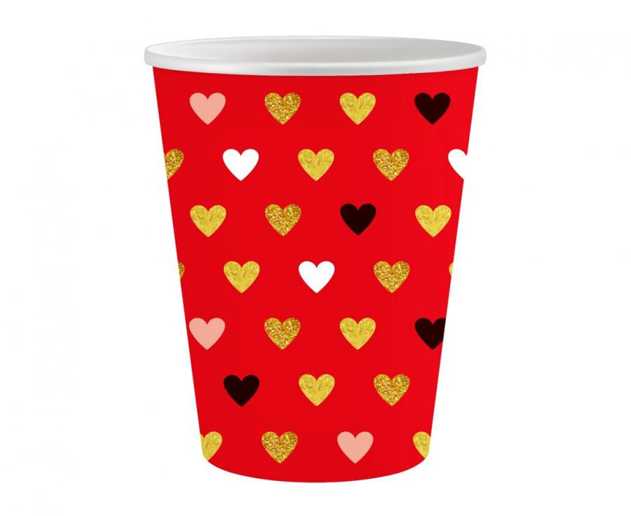 Love XOXO sarkano papīra krūzīšu komplekts, 6 gab., 250 ml