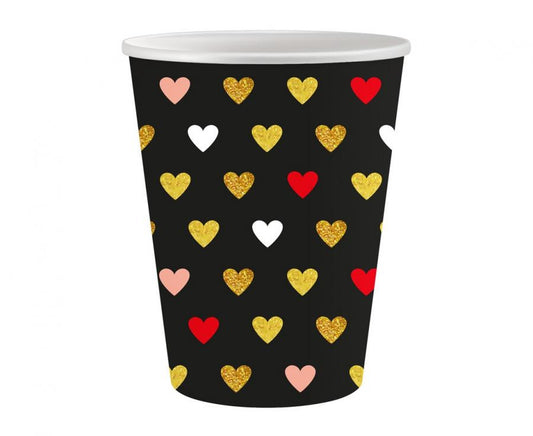 Love XOXO melnas papīra krūzītes, 6 gab., 250 ml