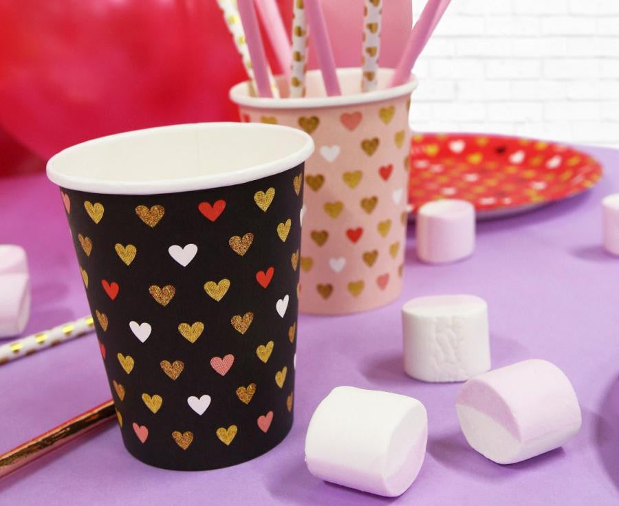 Love XOXO melnas papīra krūzītes, 6 gab., 250 ml