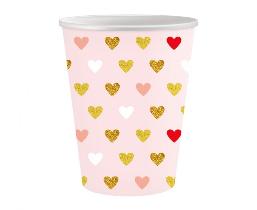 Love XOXO rozā papīra krūzītes 6 gab. 250 ml