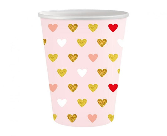 Love XOXO rozā papīra krūzītes 6 gab. 250 ml