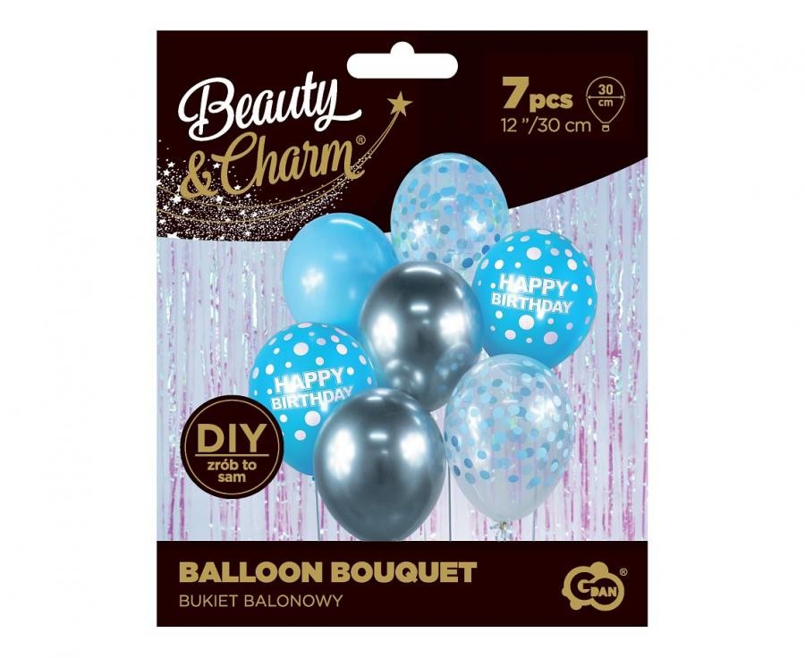 Krāsains "Dzimšanas dienas dāvana" sudrabaini zils, sudrabaini zils balonu komplekts (7 gab.) 30 cm (12 collas)