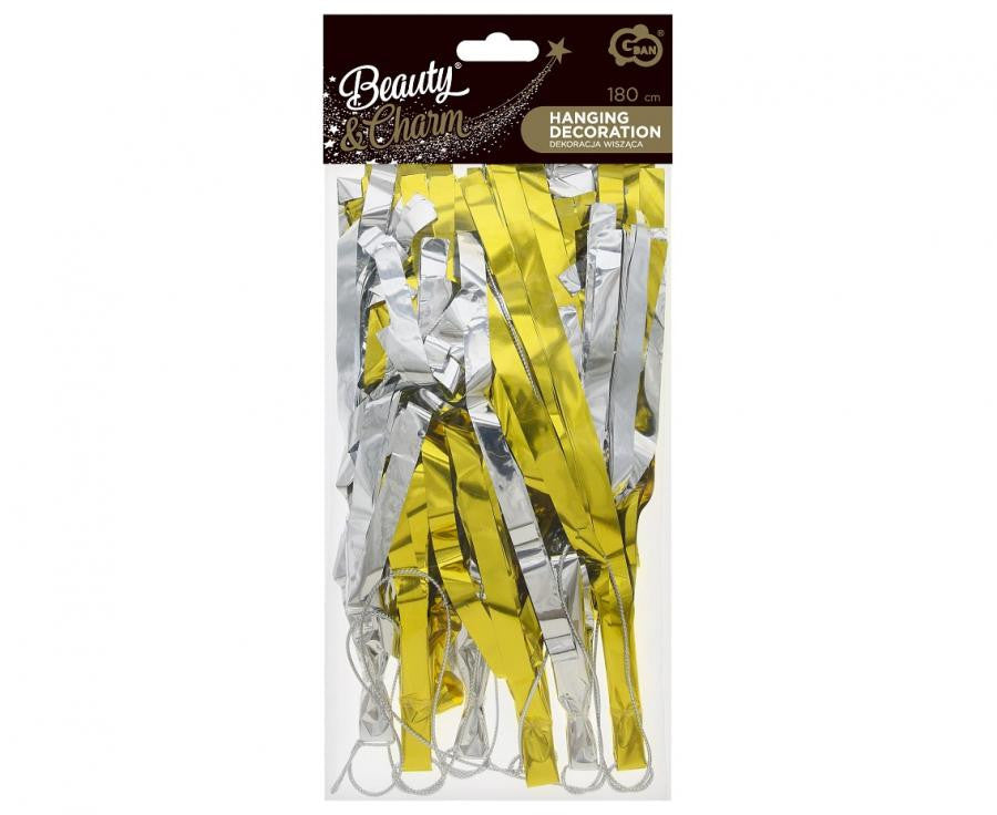 Ballīšu B&C zelta-sudraba, zelta-sudraba lentīšu dekorācija 180 cm