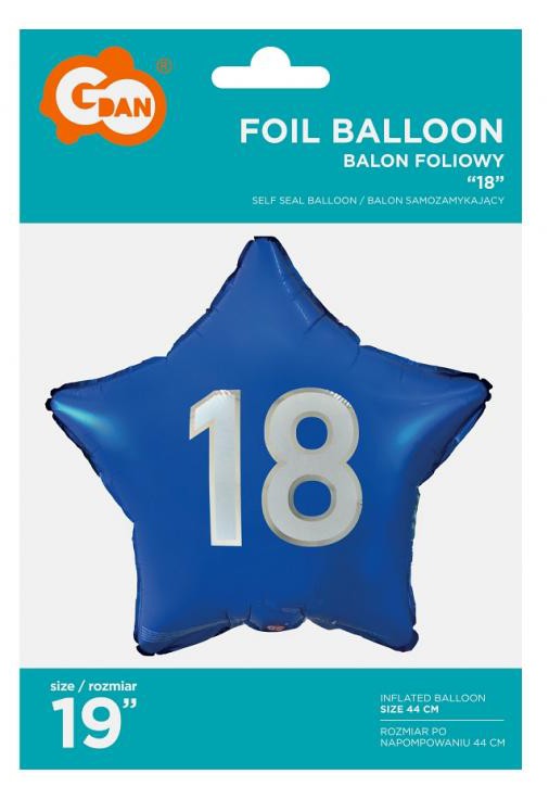 Daudz laimes dzimšanas dienā, zili, zili, daudz laimes dzimšanas dienā, 18 zvaigžņu folijas balons, 44 cm