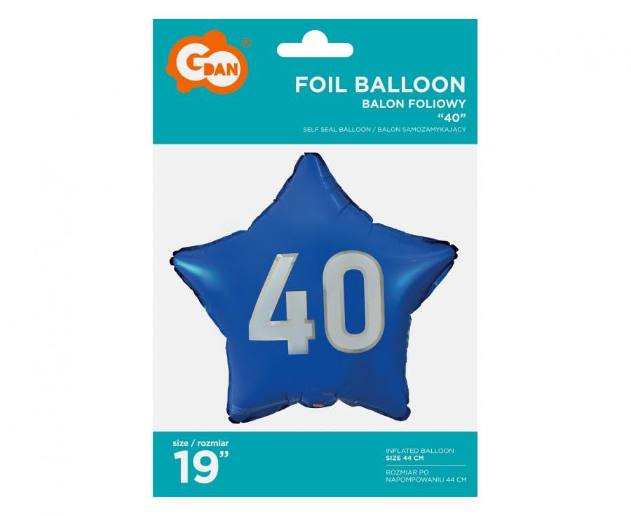 Folijas balons "Dzimšanas diena", 40 zvaigžņu, 44 cm, zils