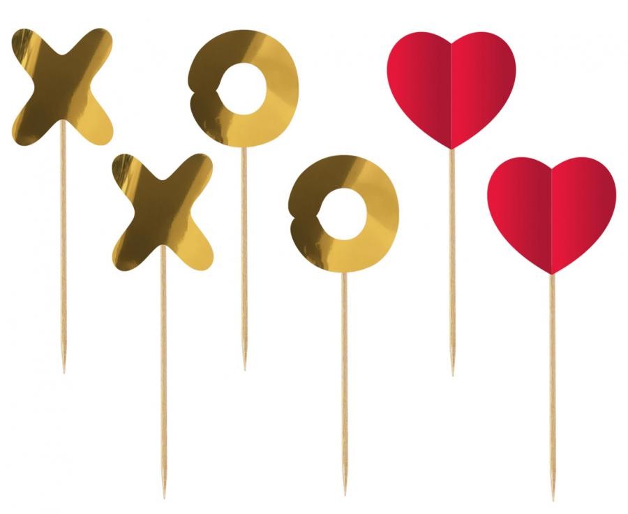 Love XOXO sarkanie XOXO dekoratīvie nūjiņi, 6 gab. iepakojumā