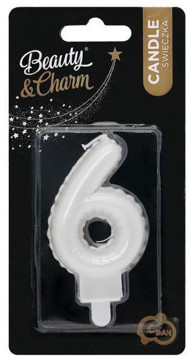 Dzimšanas dienas svece "Cipars 6" ar pērļu baltumu