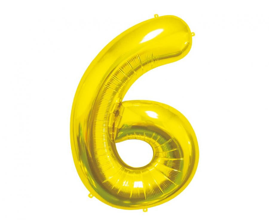 Zelta krāsas folijas balons "Cipars 6", 85 cm