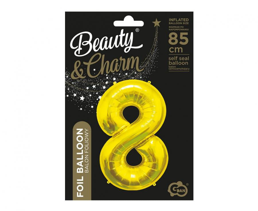 Zelta krāsas folijas balons "Cipars 8", 85 cm