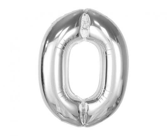 Sudraba folijas balons "Cipars nulle", 92 cm