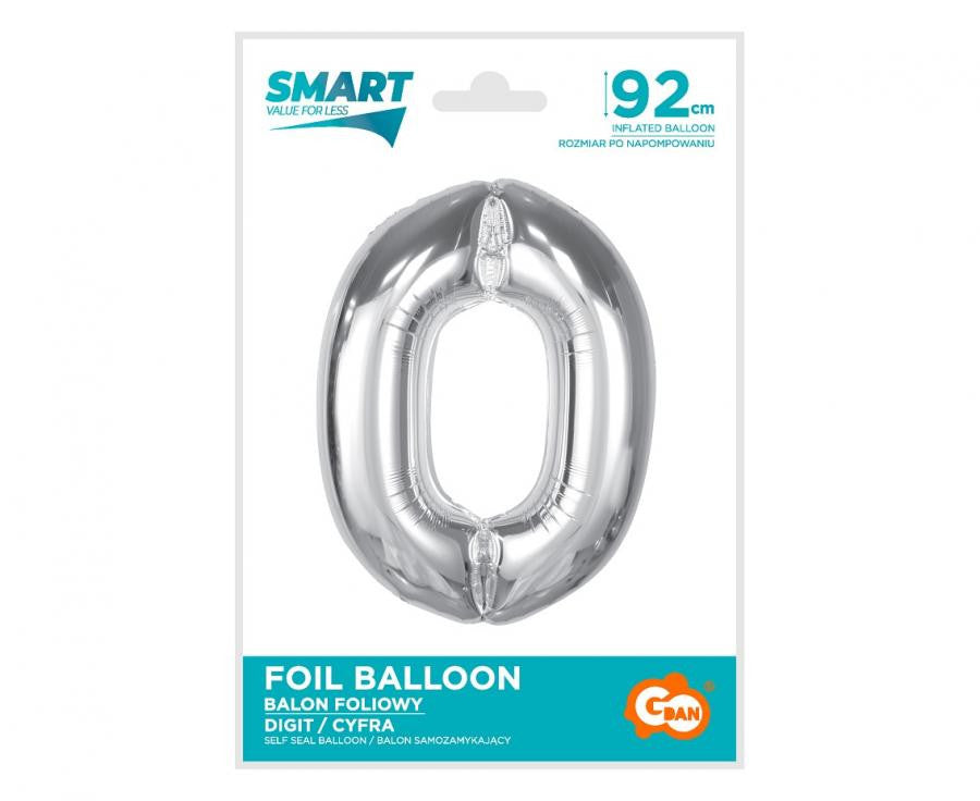 Sudraba folijas balons "Cipars nulle", 92 cm