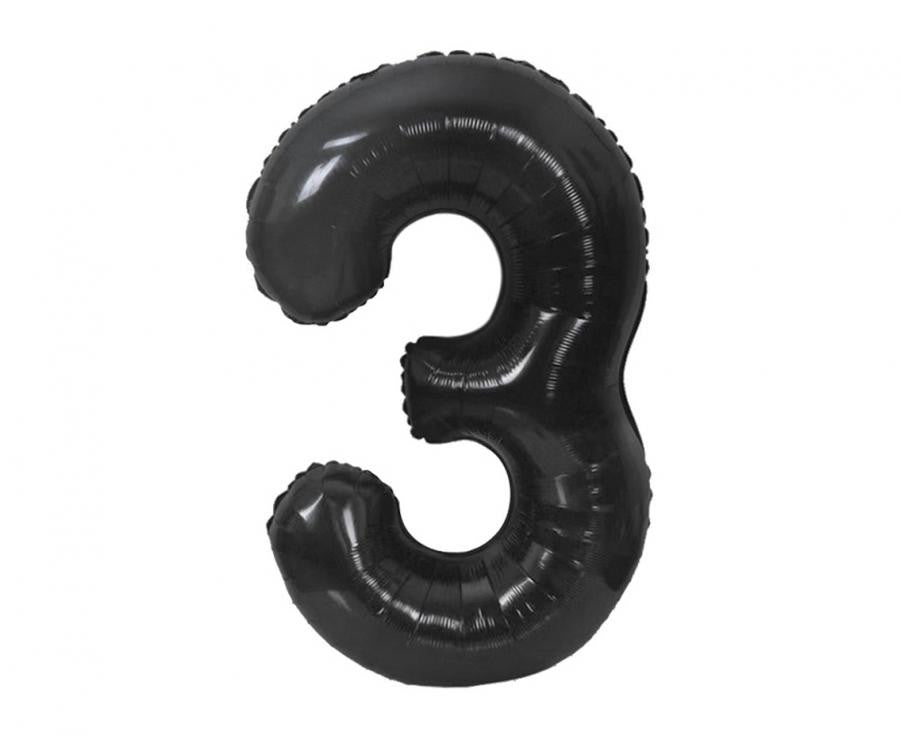 Folijas balons "Cipars B&C", 85 cm, melns, melns, skaitlis 3