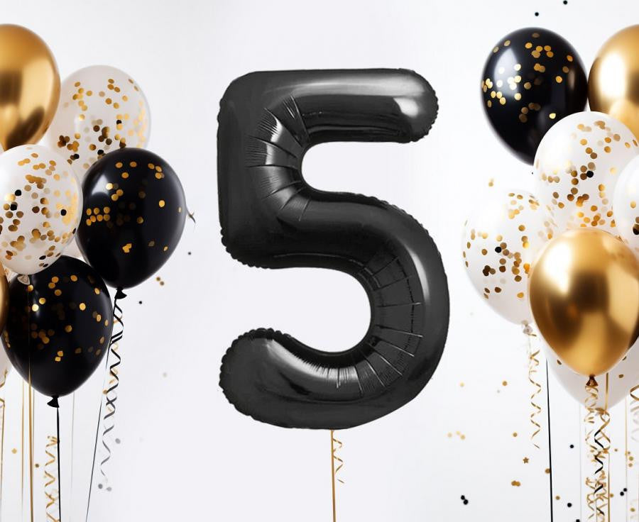 Folijas balons "Cipars B&C", 85 cm, melns, melns, skaitlis 5