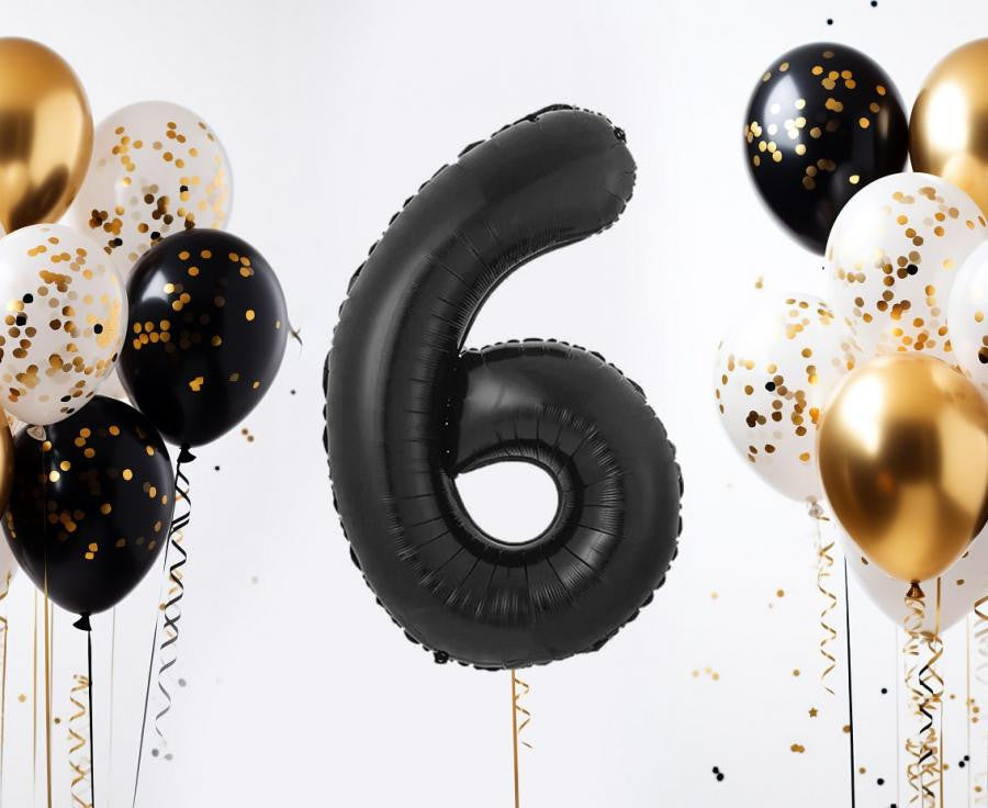 Folijas balons "Cipars B&C", 85 cm, melns, melns, cipars 6