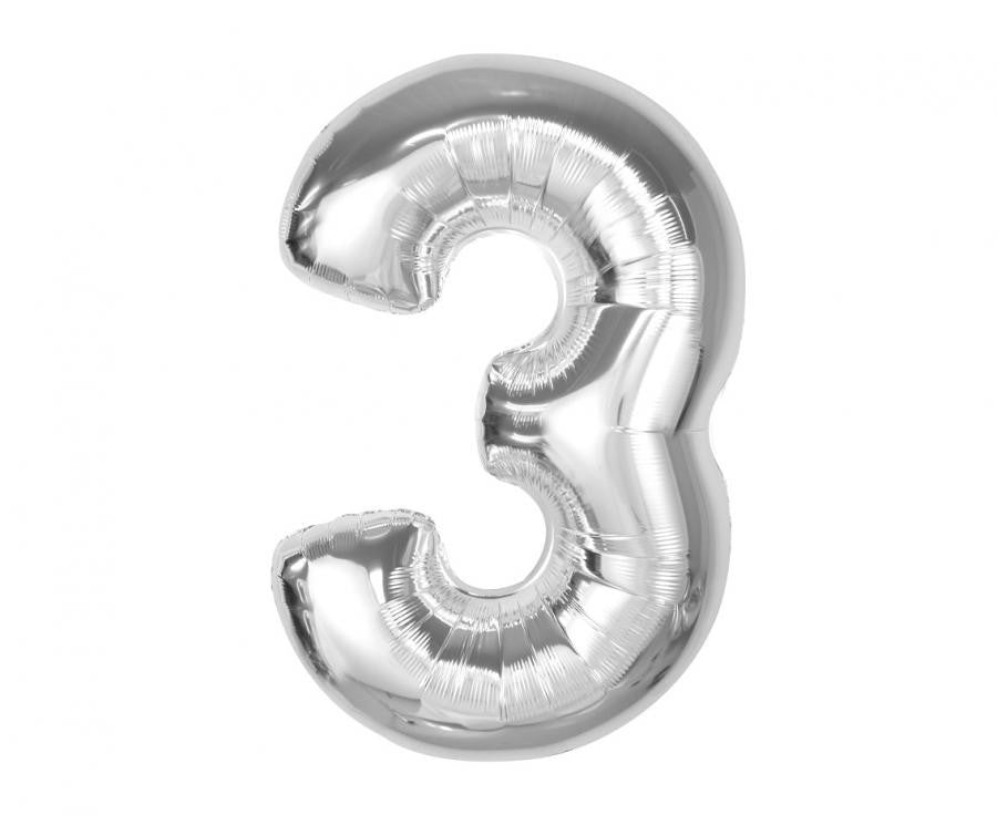 Sudraba folijas balons "Cipars 3", 92 cm