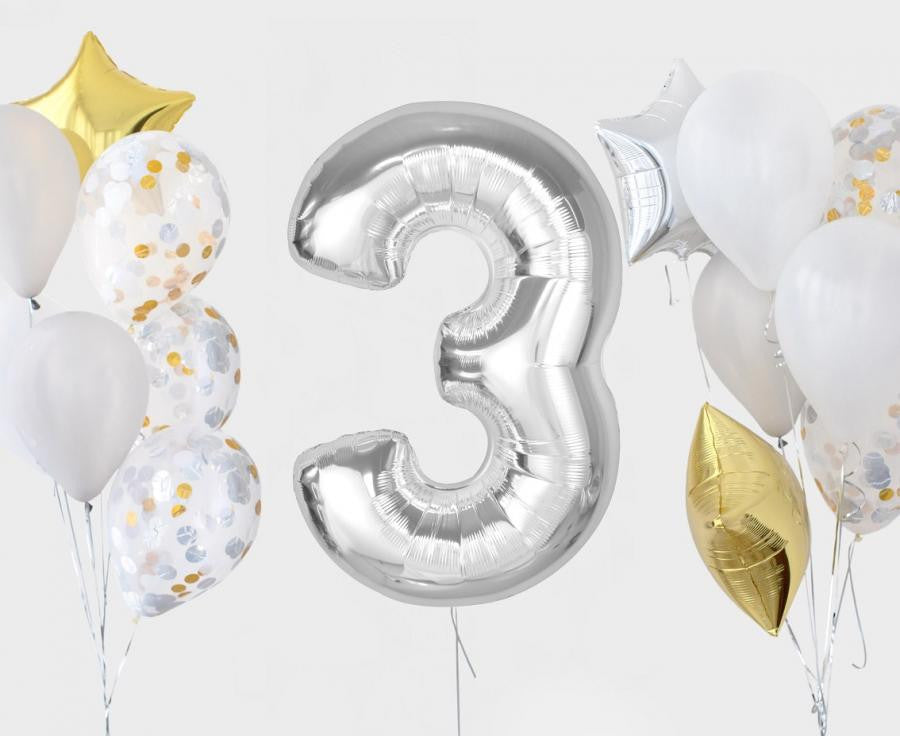 Sudraba folijas balons "Cipars 3", 92 cm