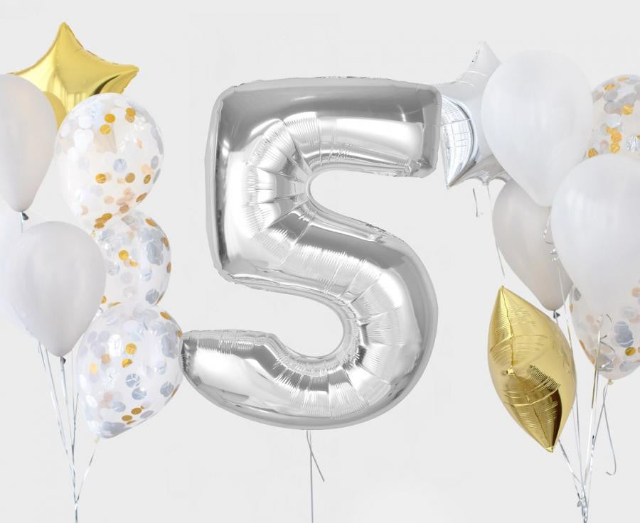 Sudraba folijas balons "Cipars 5", 92 cm