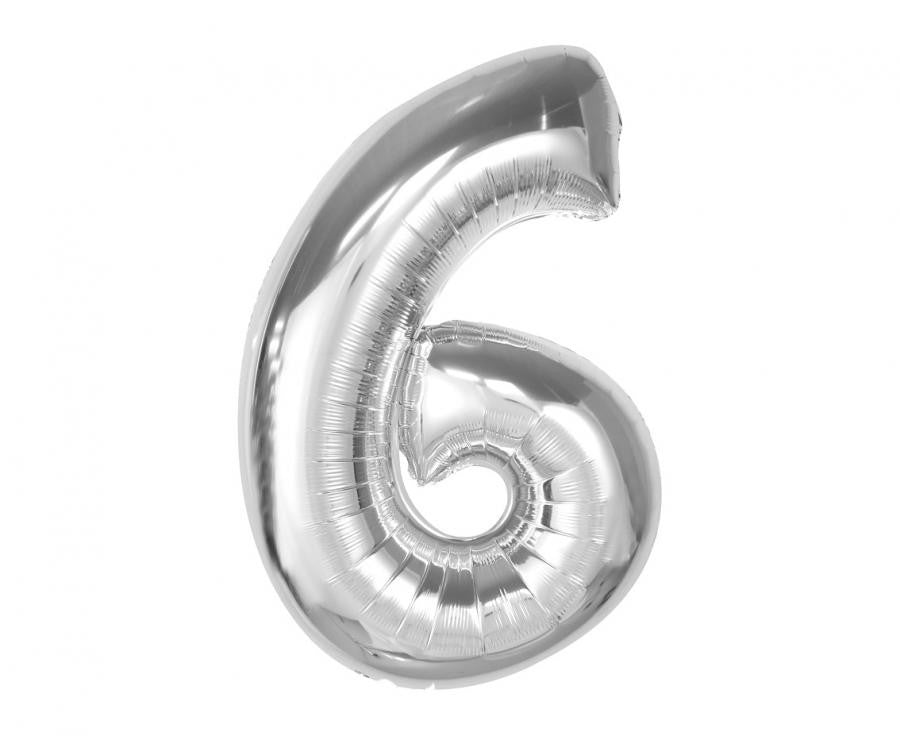 Sudraba folijas balons "Cipars 6", 92 cm