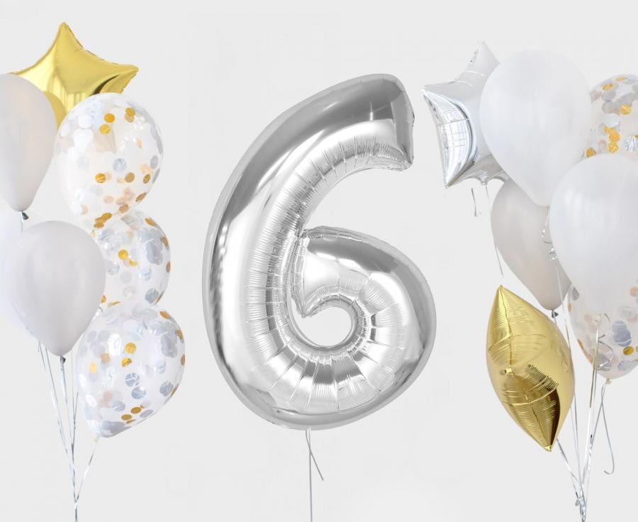 Sudraba folijas balons "Cipars 6", 92 cm