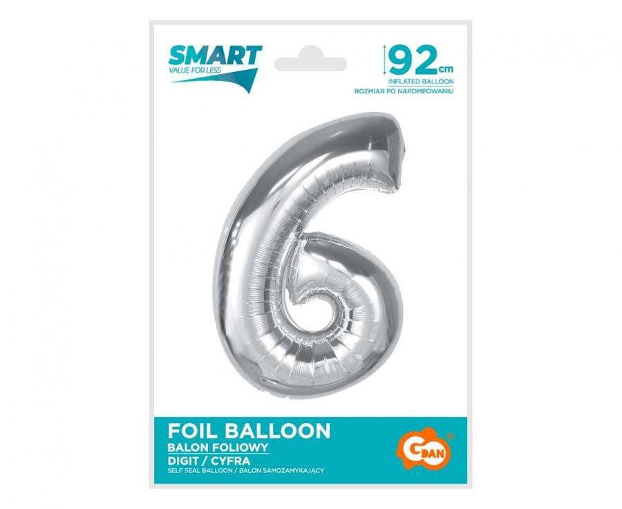 Sudraba folijas balons "Cipars 6", 92 cm