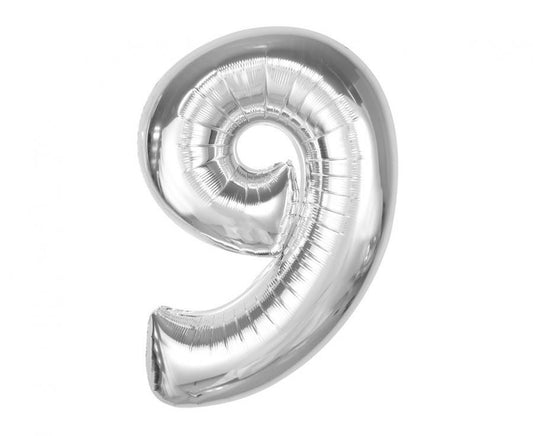 Sudraba folijas balons "Cipars 9" 92 cm