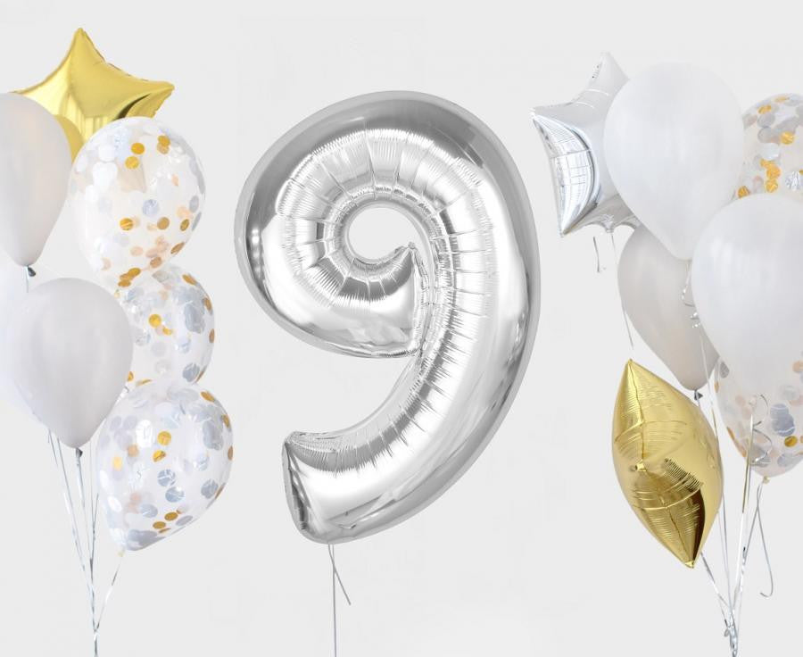 Sudraba folijas balons "Cipars 9" 92 cm