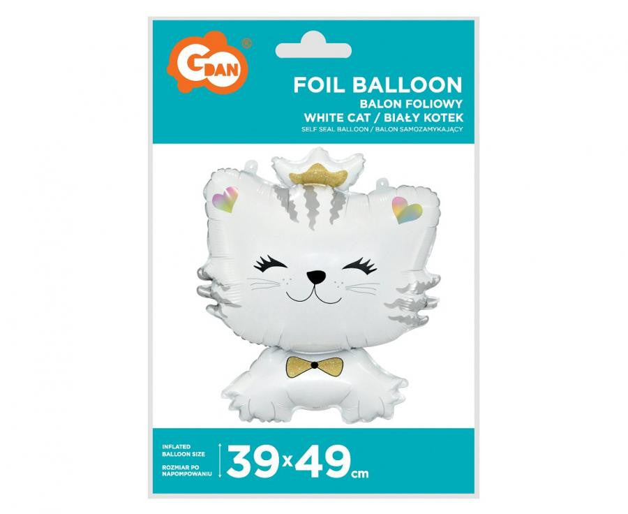 Folijas balons "Kaķis" ar baltu apdruku, 49 cm