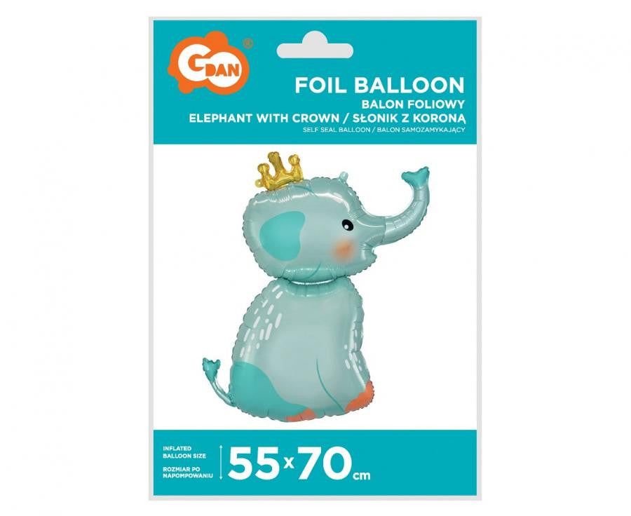 Folijas balons "Zilonis" ar kroni, 70 cm
