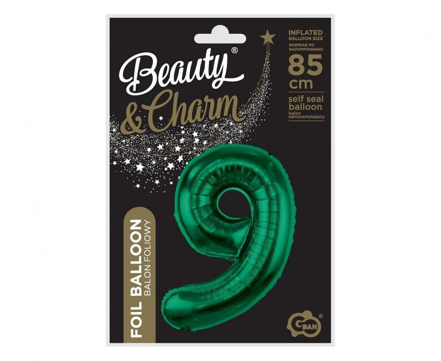 Folijas balons "Cipars B&C" ar skaitli 9, 85 cm, zaļš