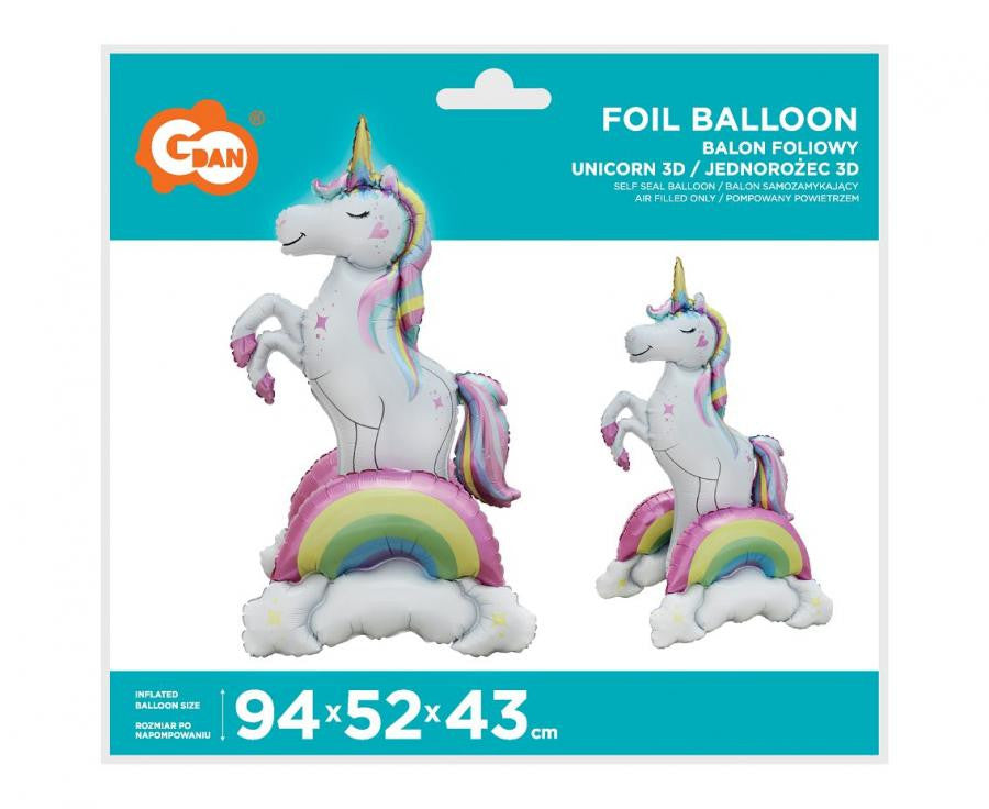 3D folijas balons "Vienradzis" ar varavīksni, 94 cm