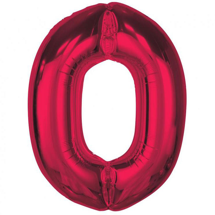 Folijas balons "Sarkans, sarkans, skaitlis 0", 92 cm