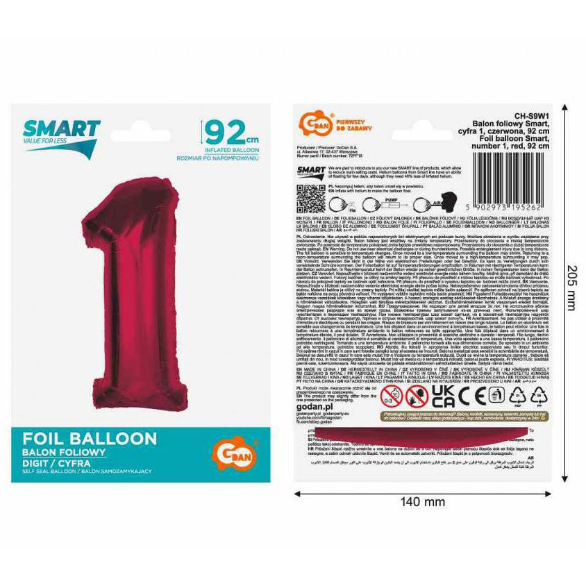Folijas balons "Cipars sarkans" 92 cm