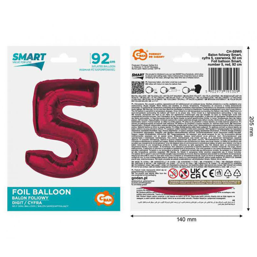 Folijas balons "Cipars sarkans", 92 cm