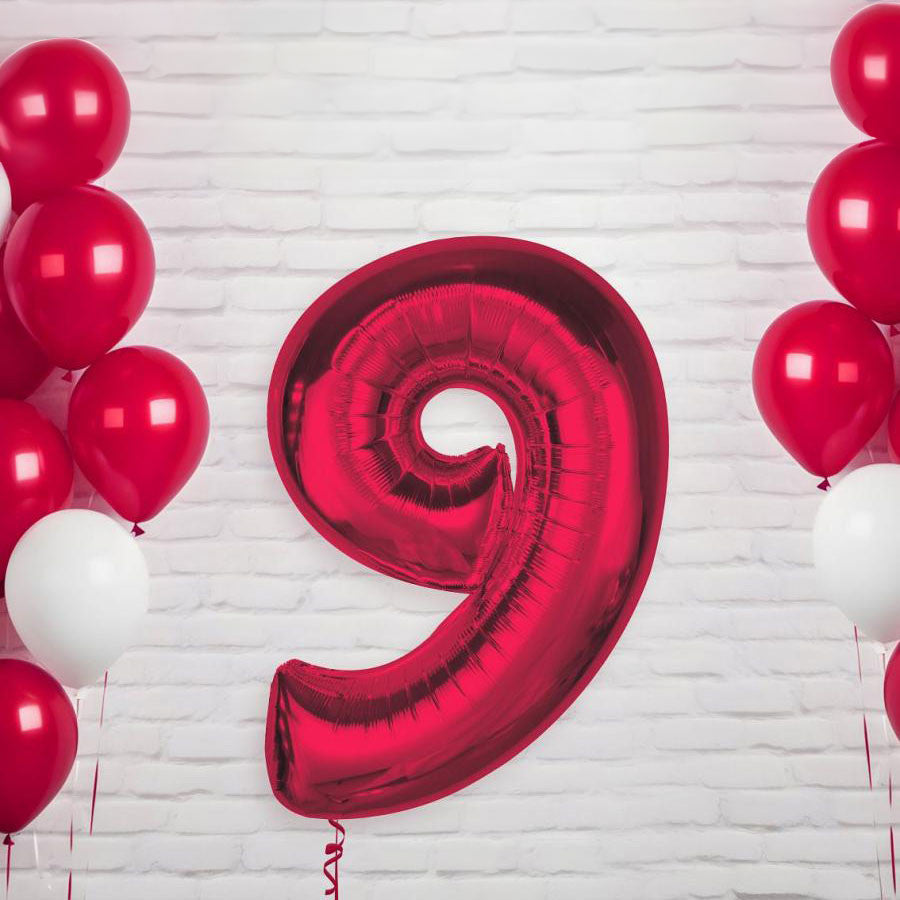 Folijas balons "Sarkans, sarkans, skaitlis 9", 92 cm