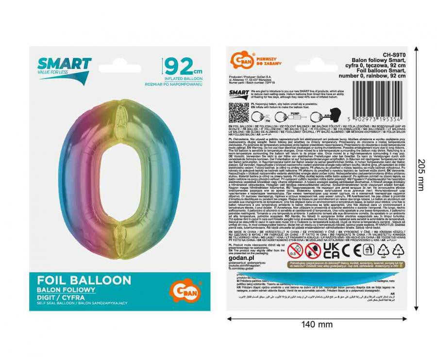 Krāsains folijas balons ar skaitli 0, 92 cm