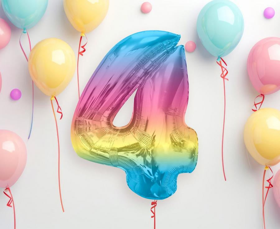 Folijas balons "Cipars Varavīksne" 92 cm, krāsains, skaitlis 4