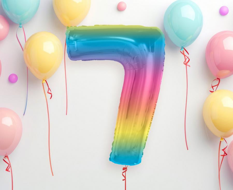 Folijas balons ar skaitli 7, 92 cm, krāsains, varavīksnes krāsās