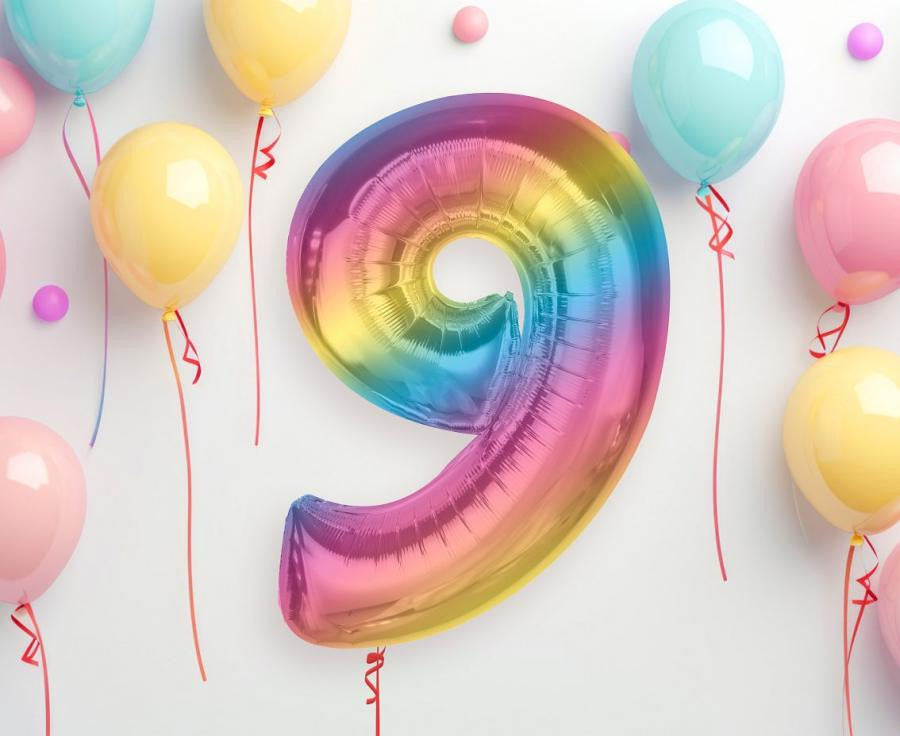 Krāsains folijas balons ar skaitli 9, 92 cm
