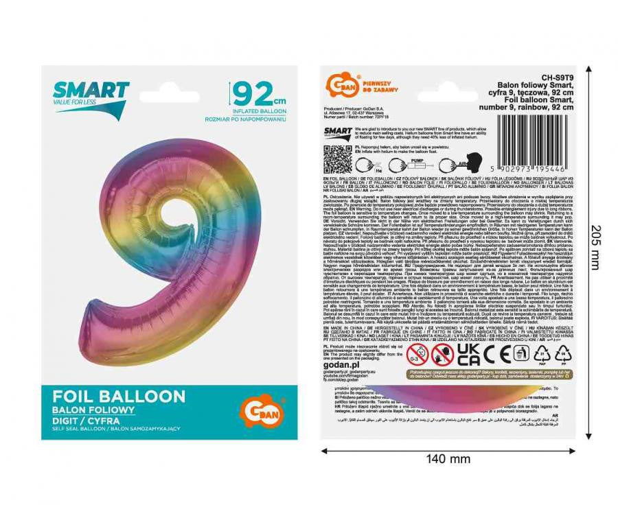 Krāsains folijas balons ar skaitli 9, 92 cm