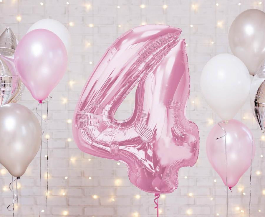 Folijas balons "Cipars 4", gaiši rozā, 92 cm
